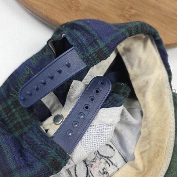 Vintage Mickey Mouse Hat Cap Snap Back Green Blue Plaid Suede Brim Mens 90s - Picture 11 of 11